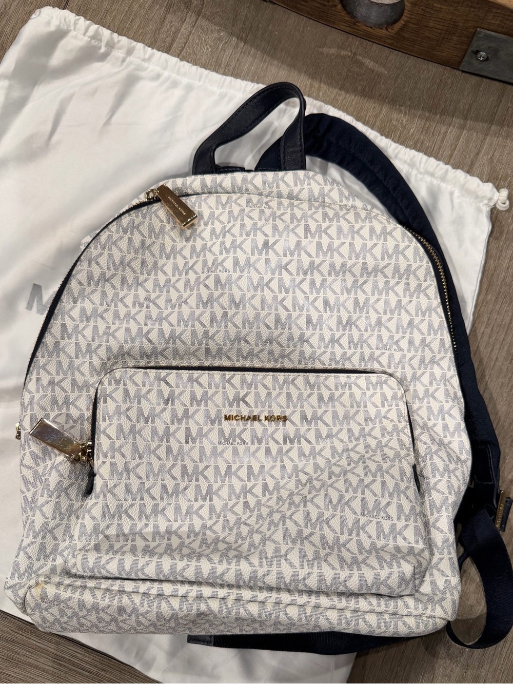 Michael Kors White and Navy Logo Backpack